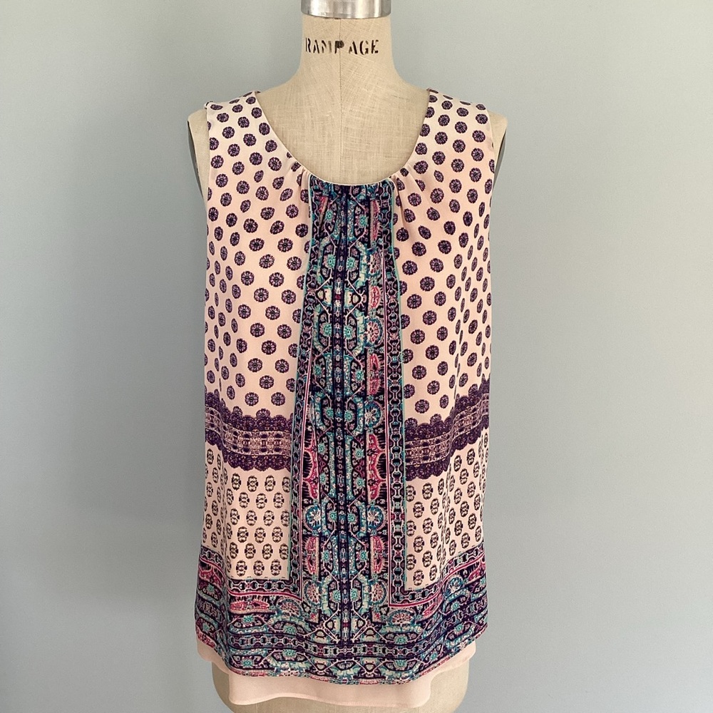Rose & Olive Sleeveless Geometric Patterned Top Size Large